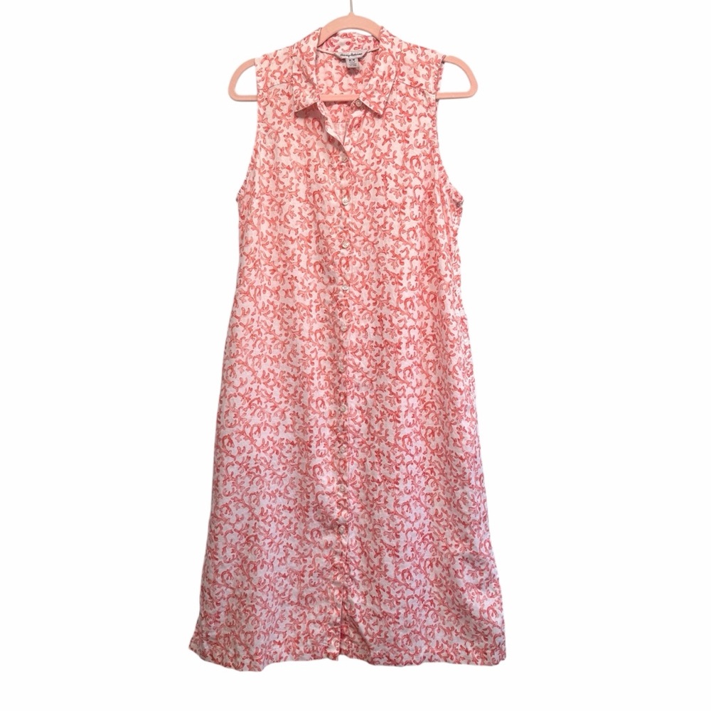 Tommy Bahama 100% linen sea coral print sleeveless shirt dress, size Medium - Picture 2 of 10